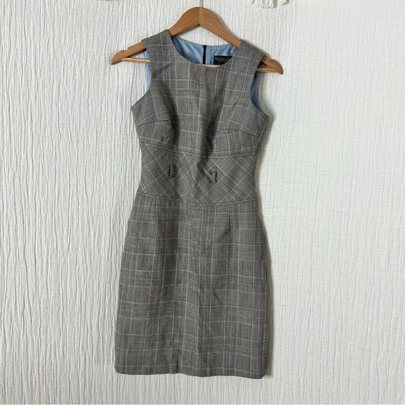Harve Benard suiting dress mini plaid sleeveless size 2P wool brown blue vintage - Picture 1 of 7